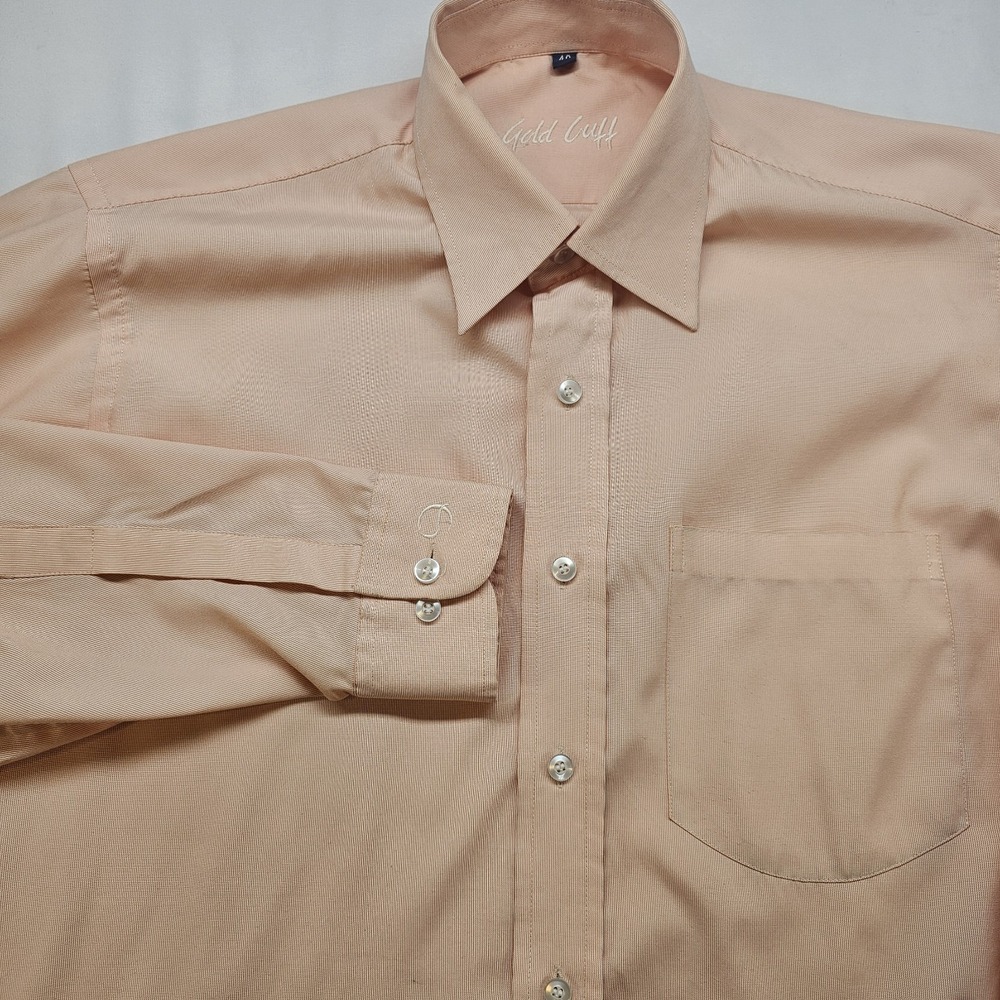 Gold Cuff Men's Dress Shirt Size 40 Peach Tan Long Sleeve Button Front